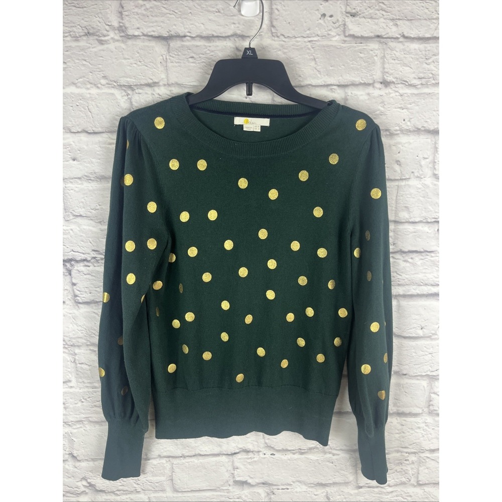 Boden Preppy Whimsical Green Gold Polka Dot Wool Blend Jumper Sweater Size 6